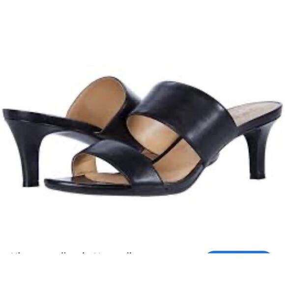 NEW Naturalizer Tibby Black Leather Heeled Slide Sandals Women’s Size 12 - Picture 3 of 10
